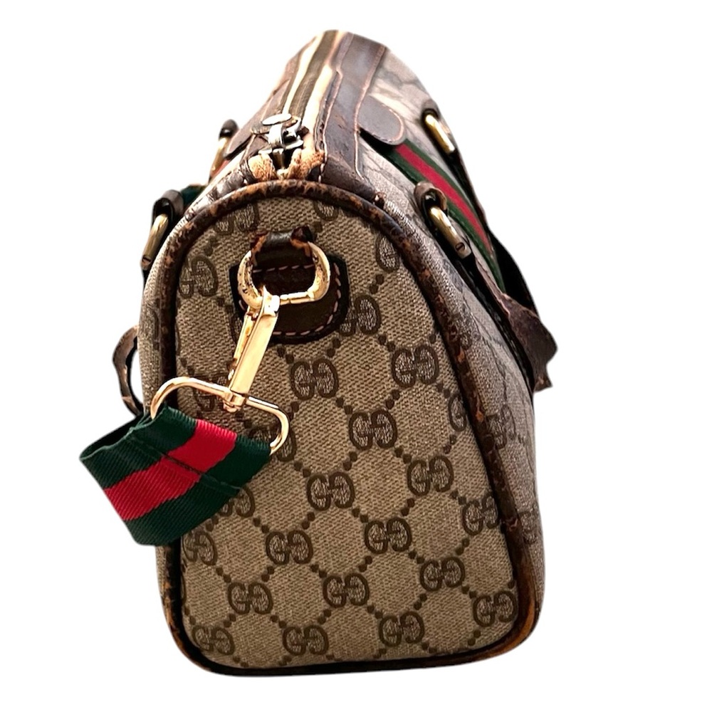 Gucci Beige GG Supreme Canvas Travel Duffle with Green-Red Stripe - Picture 3 of 13